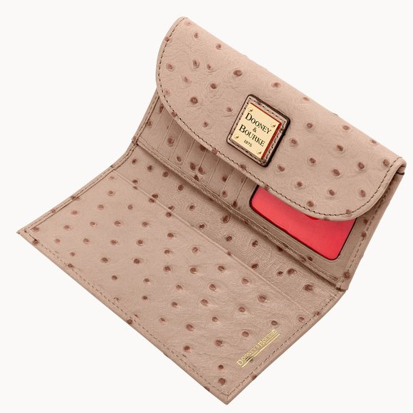 NWT- Dooney & Bourke Ostrich Continental Clutch Leather Wallet, Light Taupe - Picture 8 of 9